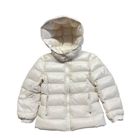 Polo Ralph Lauren Girls Down Puffer Hoodie Jacket Youth Size 5 White Pony - Picture 1 of 11